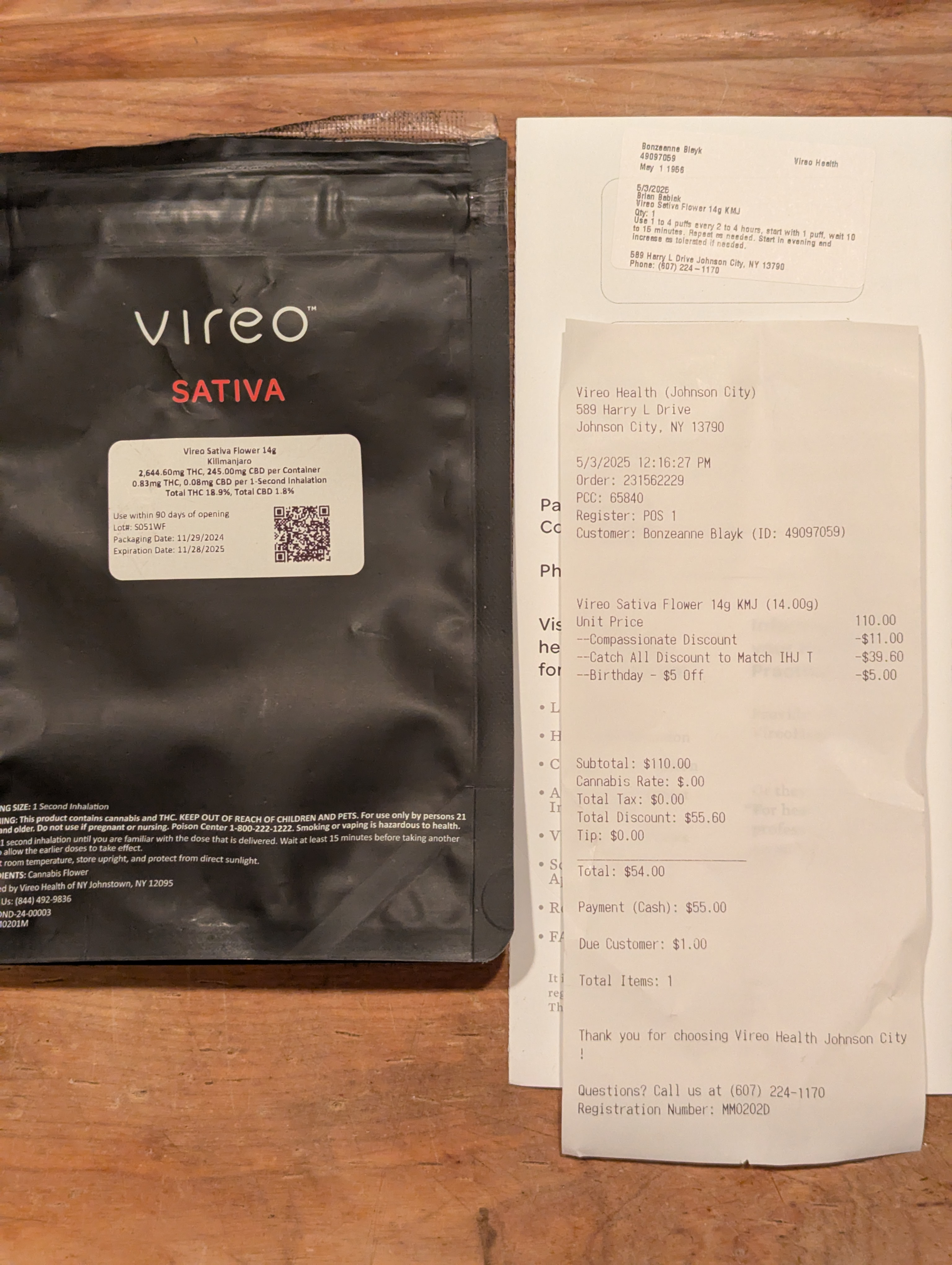 ./2025-05-03 - Vireo Health - KMJ Kilimanjaro 1 x 14 gm - $55.00 with discounts.jpg